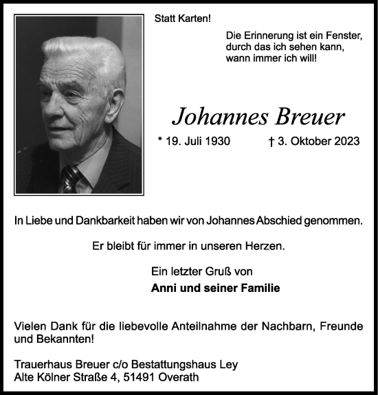 Anzeige von Johannes Breuer von Kölner Stadt-Anzeiger / Kölnische Rundschau / Express