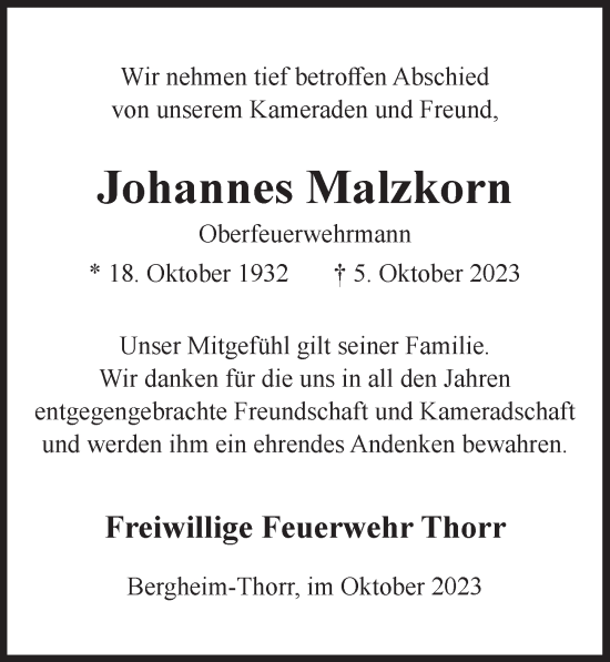 Anzeige von Johannes Malzkorn von  Werbepost 