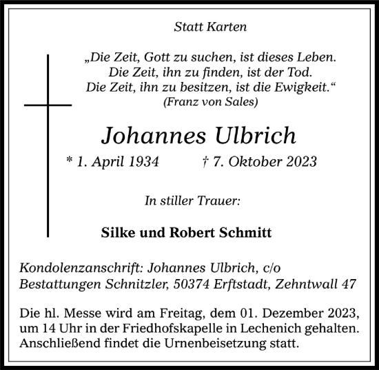 Anzeige von Johannes Ulbrich von  Werbepost 
