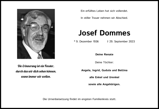Anzeige von Josef Dommes von Kölner Stadt-Anzeiger / Kölnische Rundschau / Express