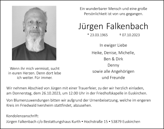 Anzeige von Jürgen Falkenbach von  Blickpunkt Euskirchen 