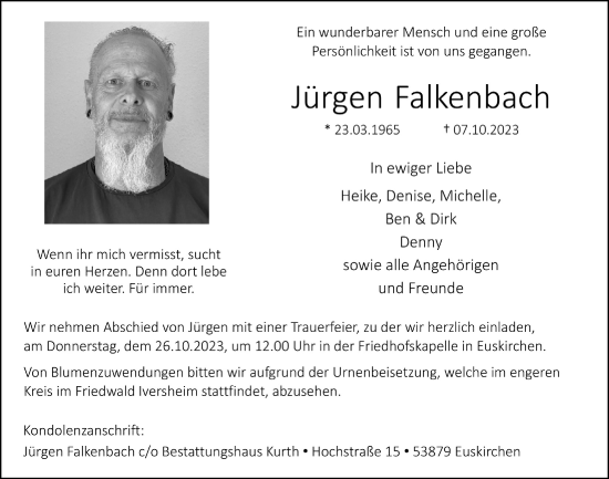 Anzeige von Jürgen Falkenbach von  Schlossbote/Werbekurier 