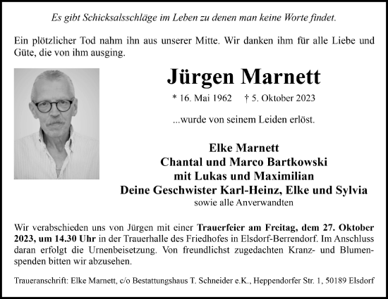 Anzeige von Jürgen Marnett von  Werbepost 