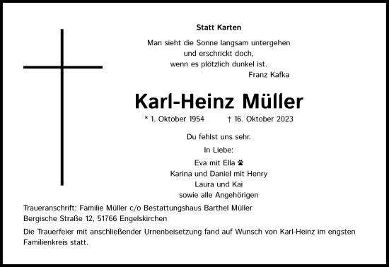 Anzeige von Karl-Heinz Müller von Kölner Stadt-Anzeiger / Kölnische Rundschau / Express