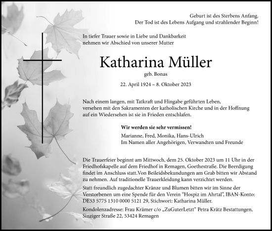 Anzeige von Katharina Müller von Kölner Stadt-Anzeiger / Kölnische Rundschau / Express