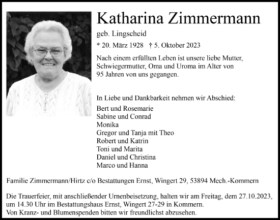 Anzeige von Katharina Zimmermann von  Blickpunkt Euskirchen 