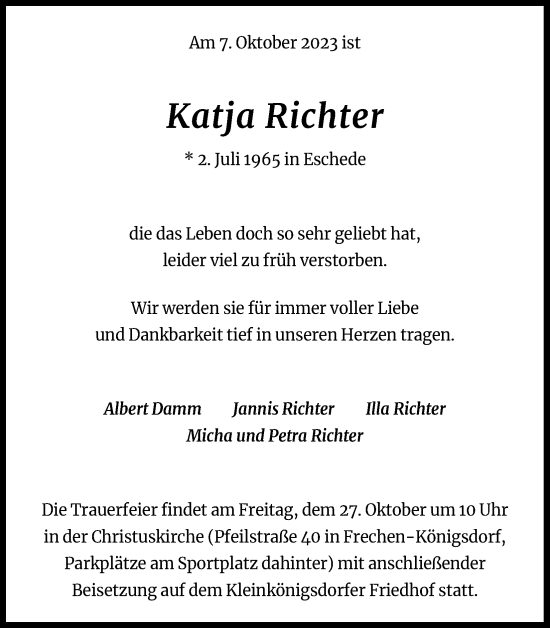 Anzeige von Katja Richter von Kölner Stadt-Anzeiger / Kölnische Rundschau / Express
