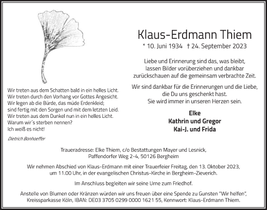 Anzeige von Klaus-Erdmann Thiem von  Werbepost 
