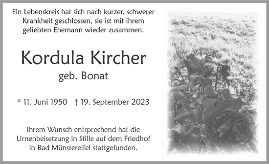 Anzeige von Kordula Kircher von  Blickpunkt Euskirchen 