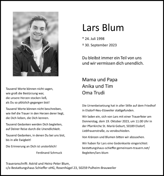 Anzeige von Lars Blum von  Werbepost 