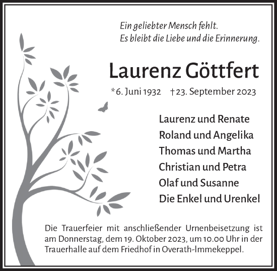 Anzeige von Laurenz Göttfert von  Bergisches Handelsblatt 