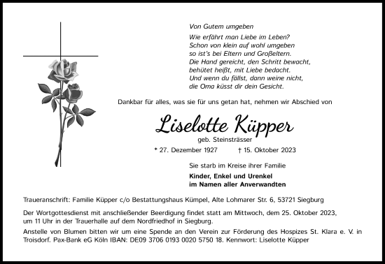 Anzeige von Liselotte Küpper von Kölner Stadt-Anzeiger / Kölnische Rundschau / Express