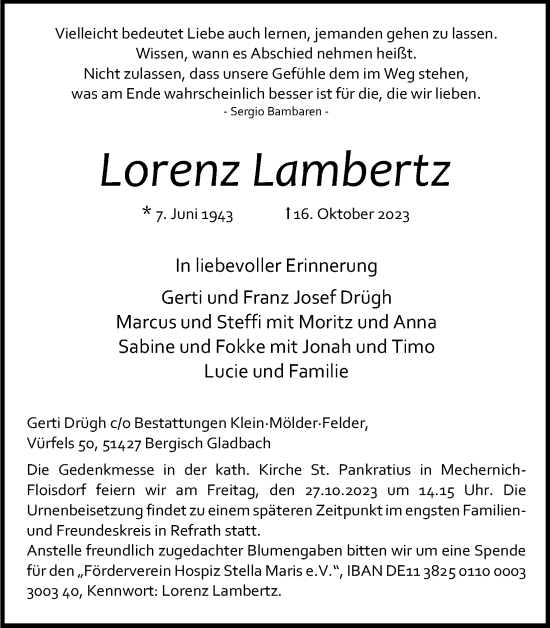 Anzeige von Lorenz Lambertz von Kölner Stadt-Anzeiger / Kölnische Rundschau / Express