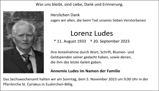 Anzeige von Lorenz Ludes von  Blickpunkt Euskirchen 