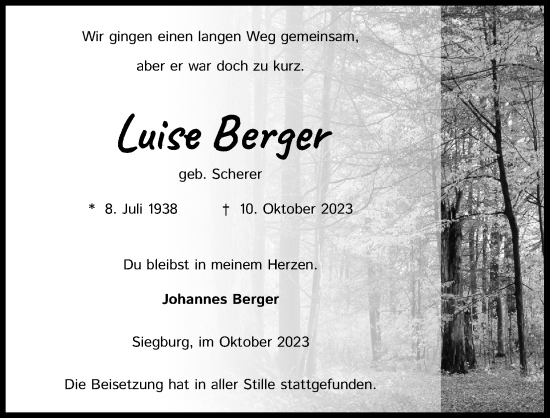 Anzeige von Luise Berger von Kölner Stadt-Anzeiger / Kölnische Rundschau / Express