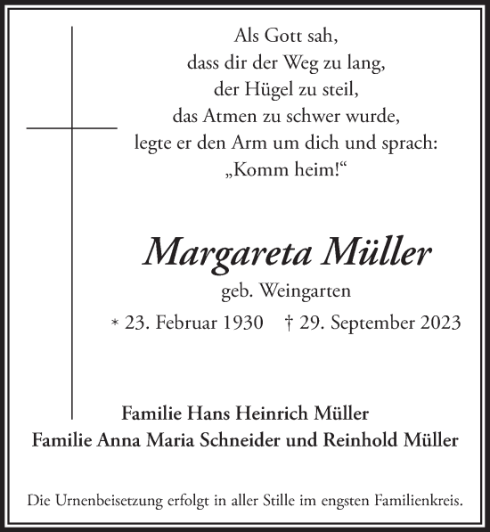 Anzeige von Margareta Müller von  Werbepost 