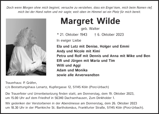Anzeige von Margret Wilde von  EXPRESS - Die Woche 