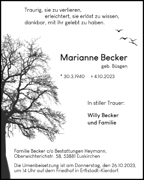 Anzeige von Marianne Becker von  Werbepost 