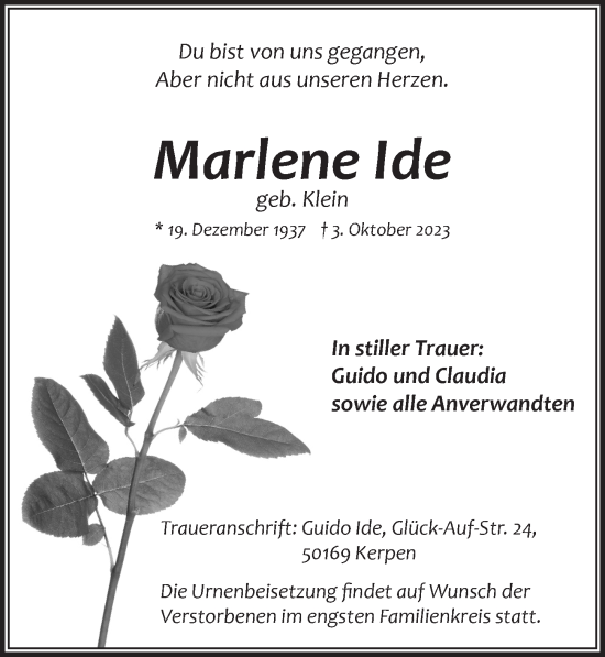 Anzeige von Marlene Ide von  Werbepost 