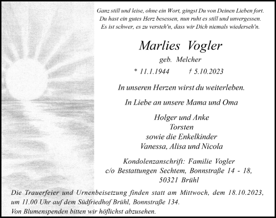 Anzeige von Marlies Vogler von  Schlossbote/Werbekurier 