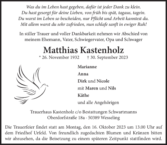 Anzeige von Matthias Kastenholz von  Schlossbote/Werbekurier 