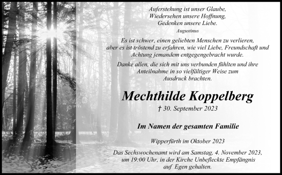 Anzeige von Mechthilde Koppelberg von Kölner Stadt-Anzeiger / Kölnische Rundschau / Express
