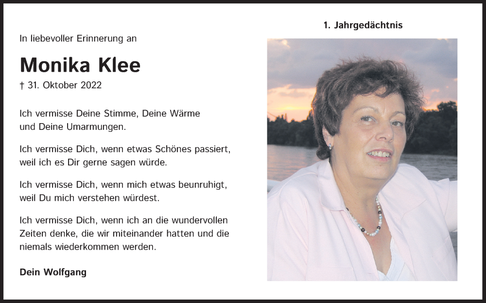  Traueranzeige für Monika Klee vom 18.07.2023 aus Kölner Stadt-Anzeiger / Kölnische Rundschau / Express