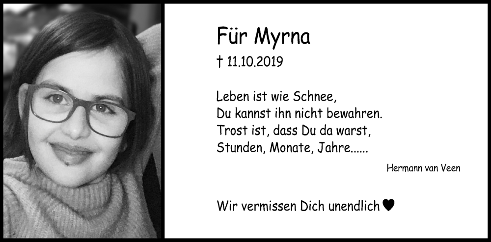  Traueranzeige für Myrna  vom 07.10.2023 aus Kölner Stadt-Anzeiger / Kölnische Rundschau / Express