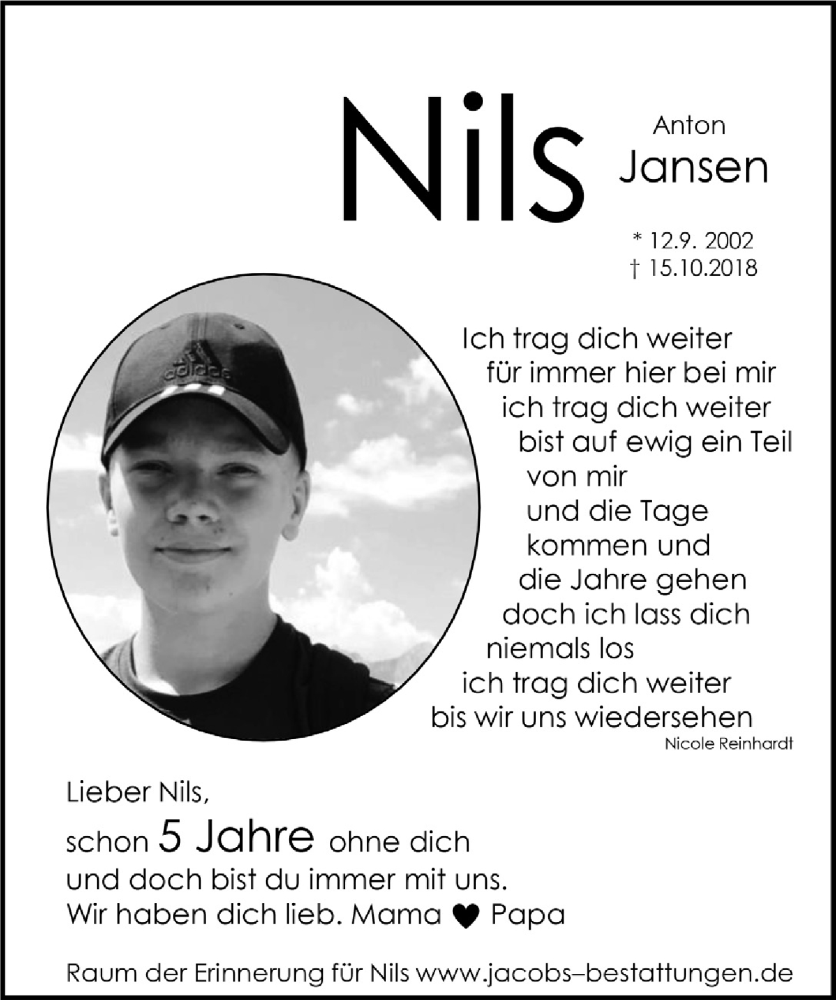  Traueranzeige für Nils Jansen vom 18.07.2023 aus  Werbepost 