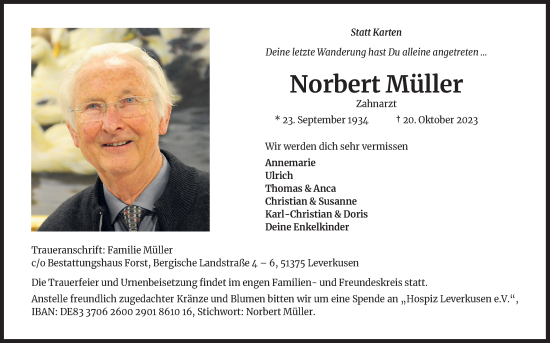 Anzeige von Norbert Müller von Kölner Stadt-Anzeiger / Kölnische Rundschau / Express