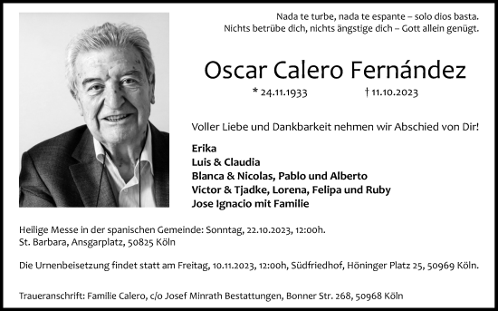 Anzeige von Oscar Calero Fernández von Kölner Stadt-Anzeiger / Kölnische Rundschau / Express