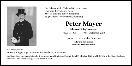 Anzeige von Peter Mayer von Kölner Stadt-Anzeiger / Kölnische Rundschau / Express