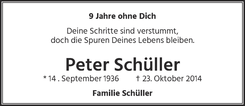  Traueranzeige für Peter Schüller vom 18.07.2023 aus  EXPRESS - Die Woche 