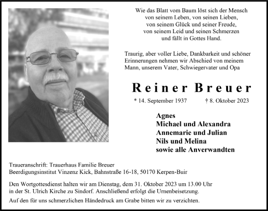 Anzeige von Reiner Breuer von  Werbepost 