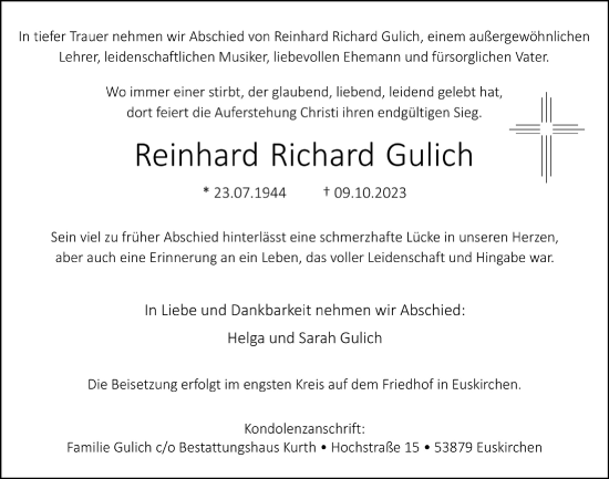 Anzeige von Reinhard Richard Gulich von  Blickpunkt Euskirchen 
