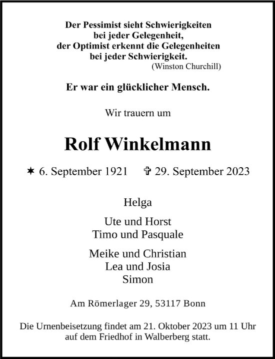 Anzeige von Rolf Winkelmann von  Schlossbote/Werbekurier 