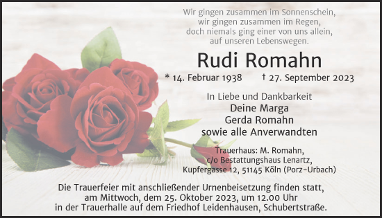 Anzeige von Rudi Romahn von  EXPRESS - Die Woche 