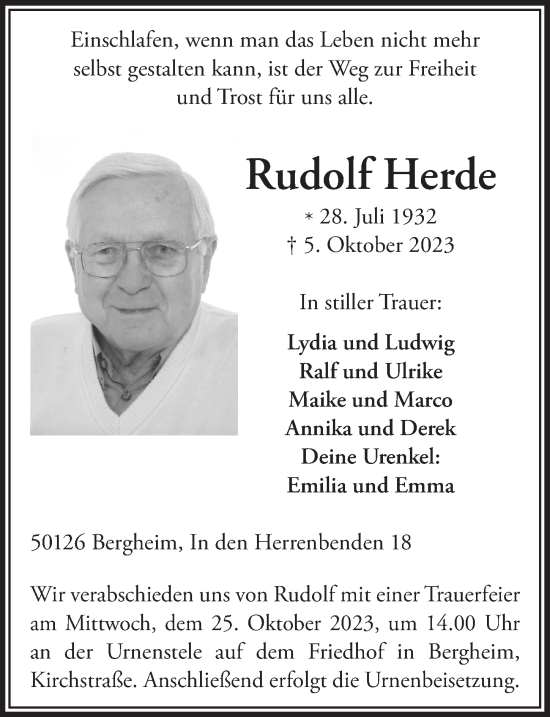 Anzeige von Rudolf Herde von  Werbepost 