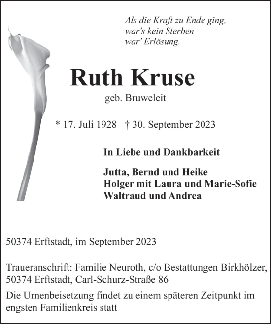 Anzeige von Ruth Kruse von  Werbepost 