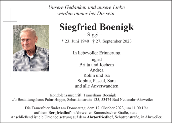 Anzeige von Siegfried Boenigk von  EXPRESS - Die Woche 