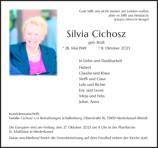 Anzeige von Silvia Cichosz von Kölner Stadt-Anzeiger / Kölnische Rundschau / Express