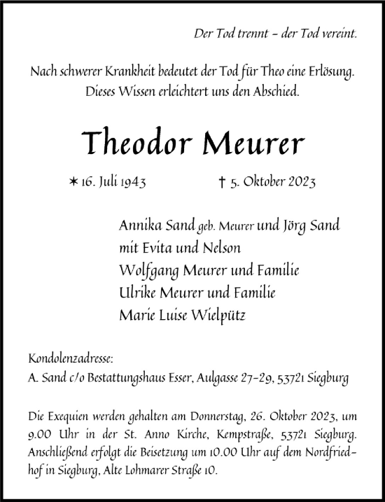 Anzeige von Theodor Meurer von  Extra Blatt 