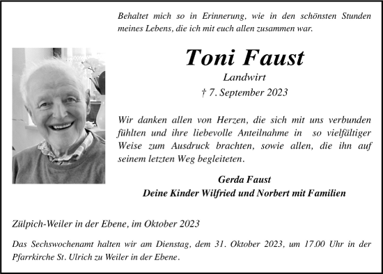 Anzeige von Toni Faust von  Blickpunkt Euskirchen 
