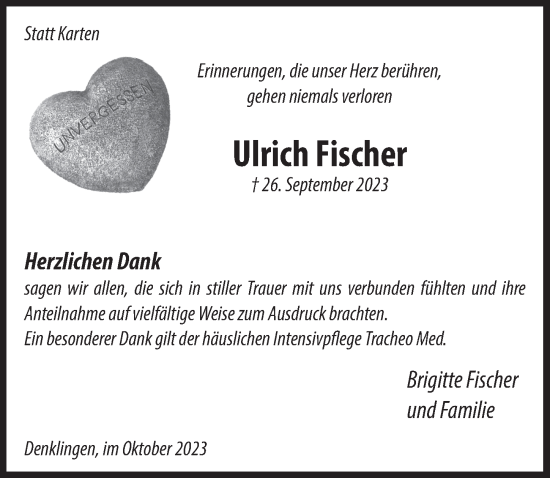 Anzeige von Ulrich Fischer von  Lokalanzeiger 