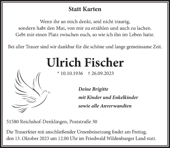 Anzeige von Ulrich Fischer von  Lokalanzeiger 