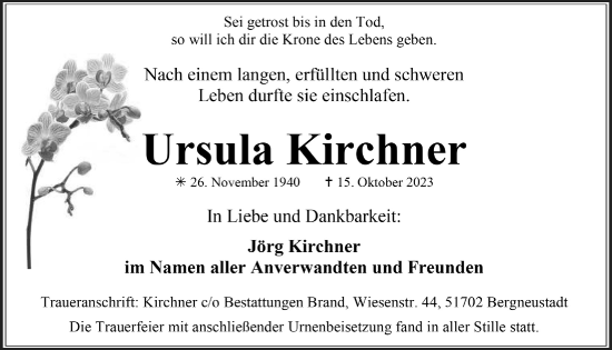 Anzeige von Ursula Kirchner von  Anzeigen Echo 