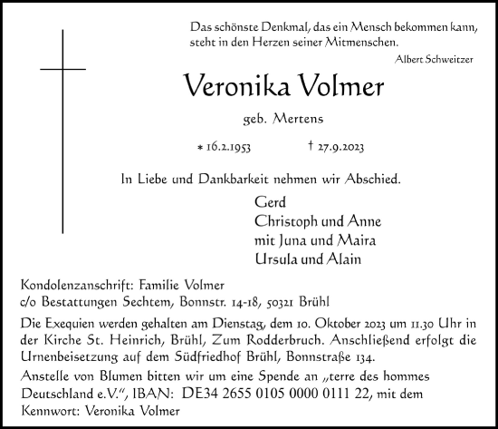 Anzeige von Veronika Volmer von  Schlossbote/Werbekurier 