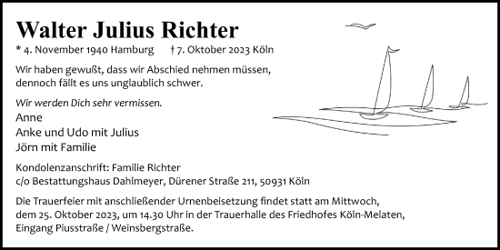 Anzeige von Walter Julius Richter von Kölner Stadt-Anzeiger / Kölnische Rundschau / Express