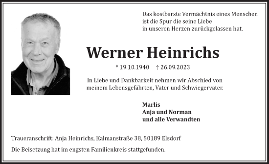 Anzeige von Werner Heinrichs von  Werbepost 