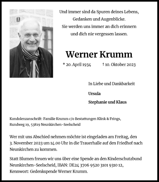 Anzeige von Werner Krumm von Kölner Stadt-Anzeiger / Kölnische Rundschau / Express